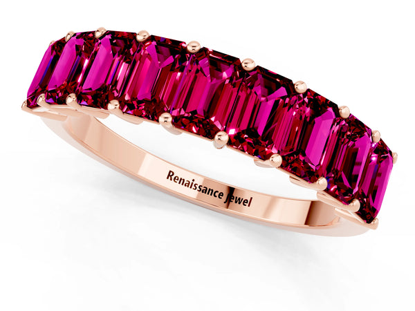 Rose gold Emerald Cut Garnet Prong-Set Eternity Band