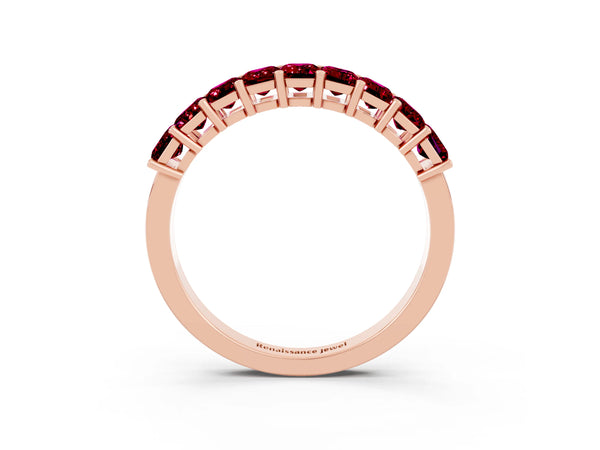 Rose gold Emerald Cut Garnet Prong-Set Eternity Band