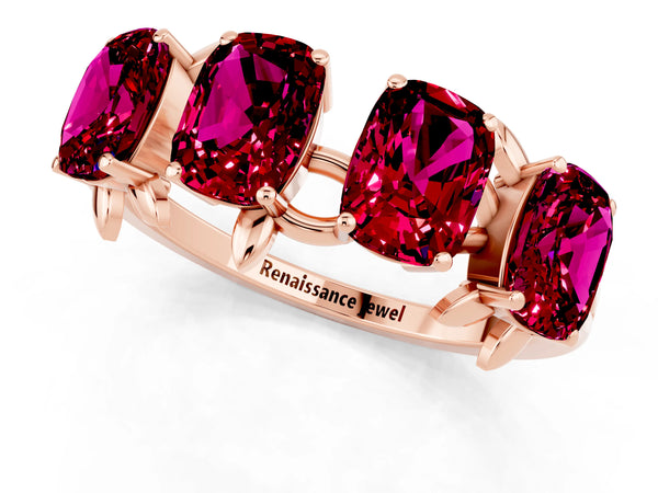 Rose gold Emerald Cut Garnet Prong-Set Half Eternity Band