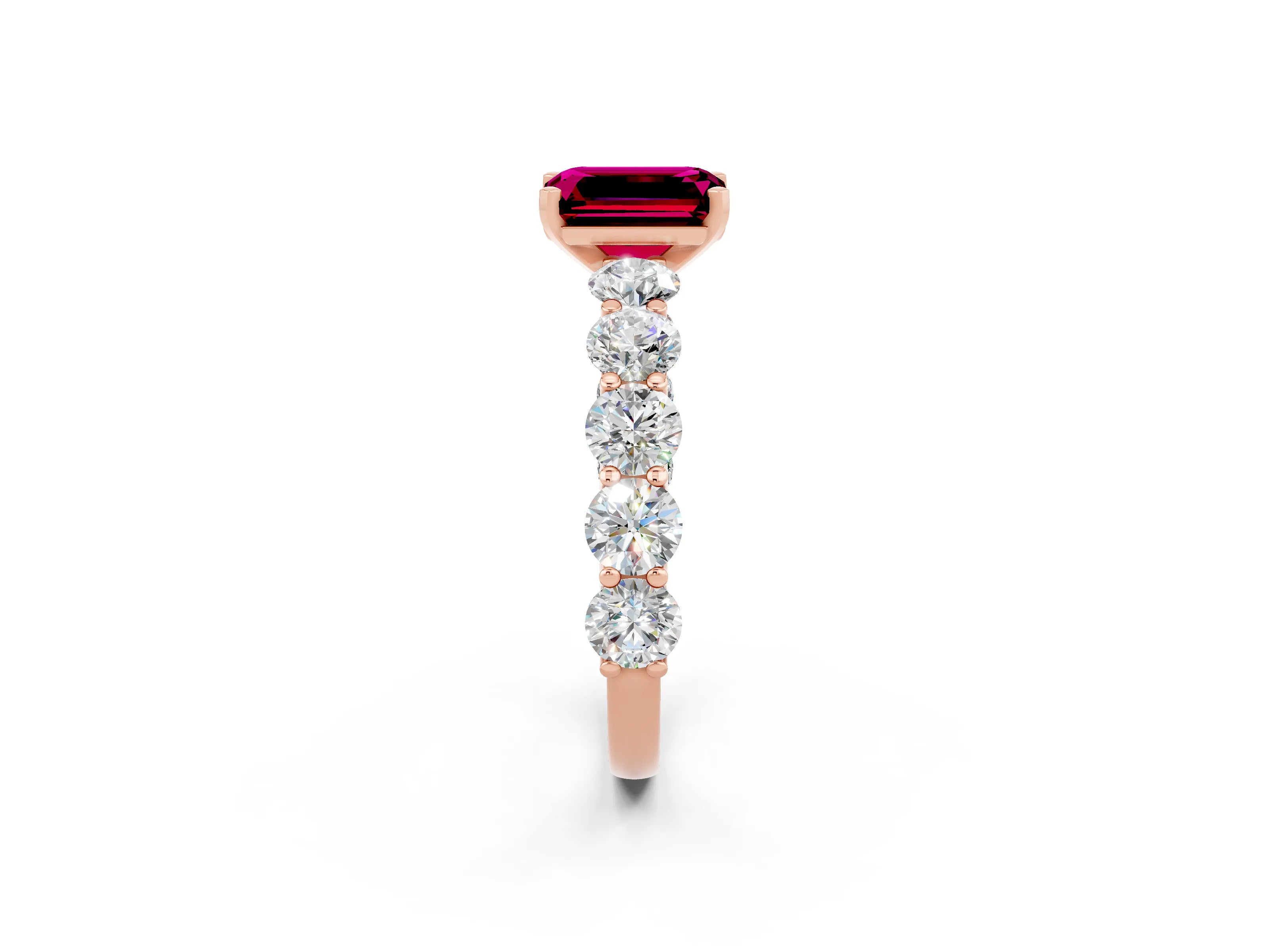 Rose gold Emerald Cut Garnet Prong Setting with Side Stones on a Pave Band_2
