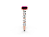 Rose gold Emerald Cut Garnet Prong Setting with Side Stones on a Pave Band_2
