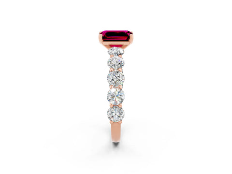 Rose gold Emerald Cut Garnet Prong Setting with Side Stones on a Pave Band_2