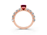 Rose gold Emerald Cut Garnet Prong Setting with Side Stones on a Pave Band_3