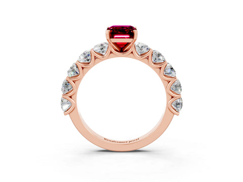 Rose gold Emerald Cut Garnet Prong Setting with Side Stones on a Pave Band_3