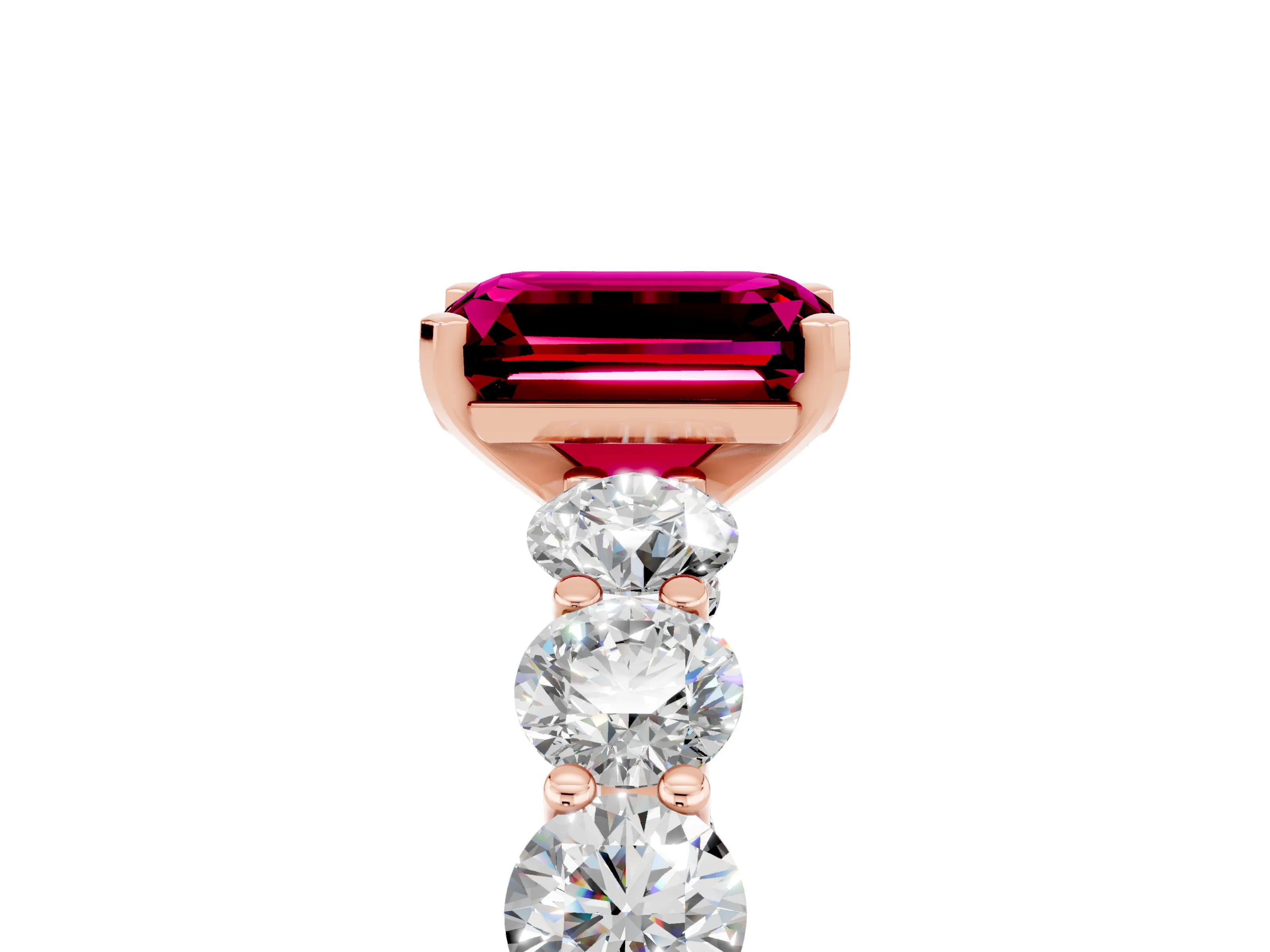 Rose gold Emerald Cut Garnet Prong Setting with Side Stones on a Pave Band_5