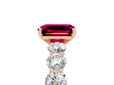 Rose gold Emerald Cut Garnet Prong Setting with Side Stones on a Pave Band_5