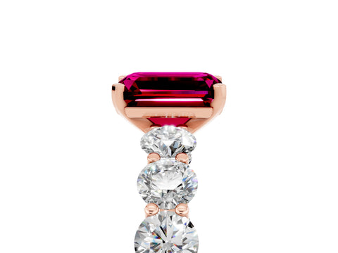 Rose gold Emerald Cut Garnet Prong Setting with Side Stones on a Pave Band_5