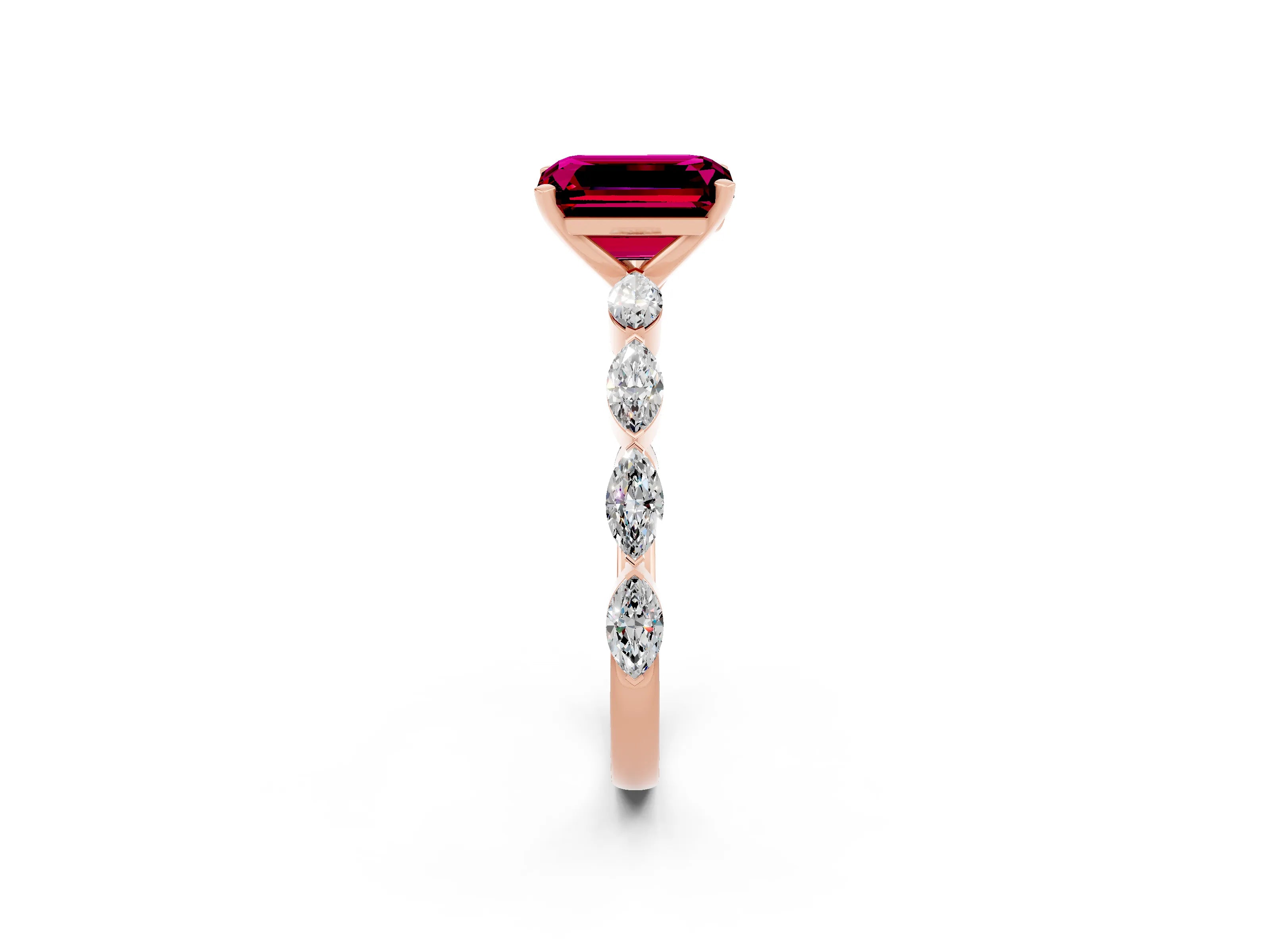 Rose gold Emerald Cut Garnet Ring with Marquise Side Stones and Prong Setting_2