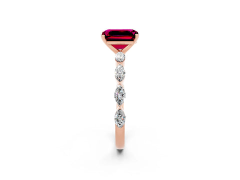 Rose gold Emerald Cut Garnet Ring with Marquise Side Stones and Prong Setting_2