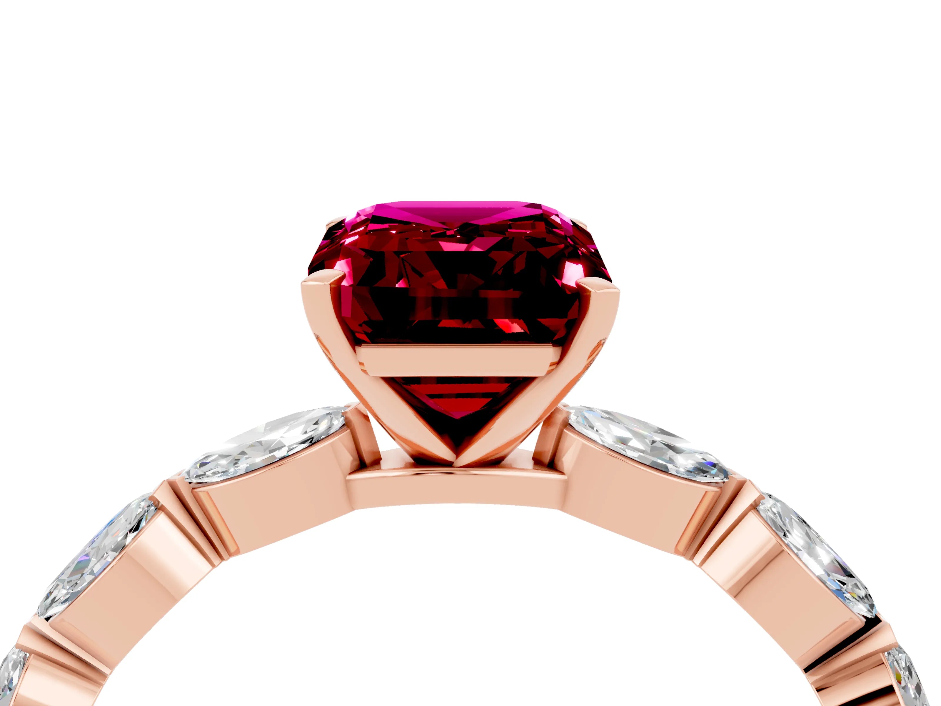 Rose gold Emerald Cut Garnet Ring with Marquise Side Stones and Prong Setting_4