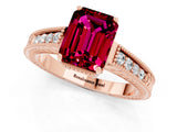 Rose gold Emerald Cut Garnet Ring with Milgrain Pavé Band and Four-Prong Setting_13