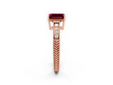 Rose gold Emerald Cut Garnet Ring with Milgrain Pavé Band and Four-Prong Setting_14