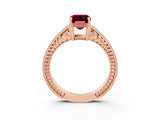 Rose gold Emerald Cut Garnet Ring with Milgrain Pavé Band and Four-Prong Setting_15