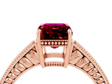 Rose gold Emerald Cut Garnet Ring with Milgrain Pavé Band and Four-Prong Setting_16