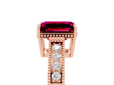 Rose gold Emerald Cut Garnet Ring with Milgrain Pavé Band and Four-Prong Setting_17