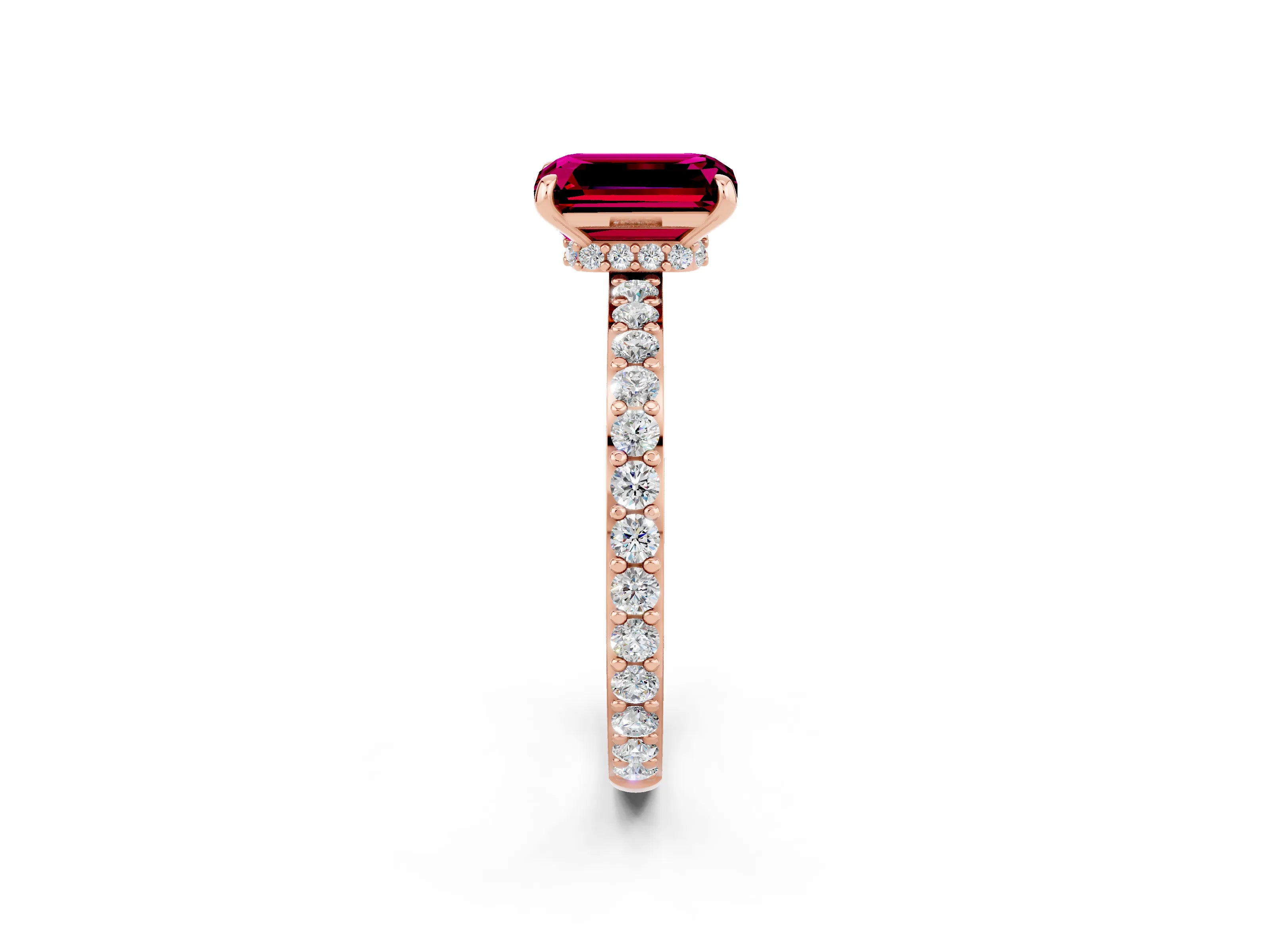 Rose gold Emerald Cut Garnet Ring with Pavé Band and Four-Prong Setting_2