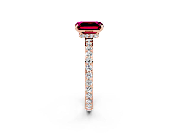 Rose gold Emerald Cut Garnet Pavé Engagement Ring with Round  Accents and Prong Setting