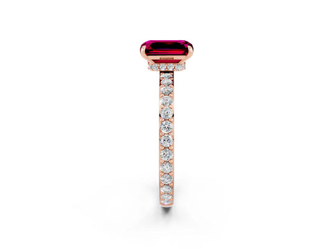 Rose gold Emerald Cut Garnet Ring with Pavé Band and Four-Prong Setting_2