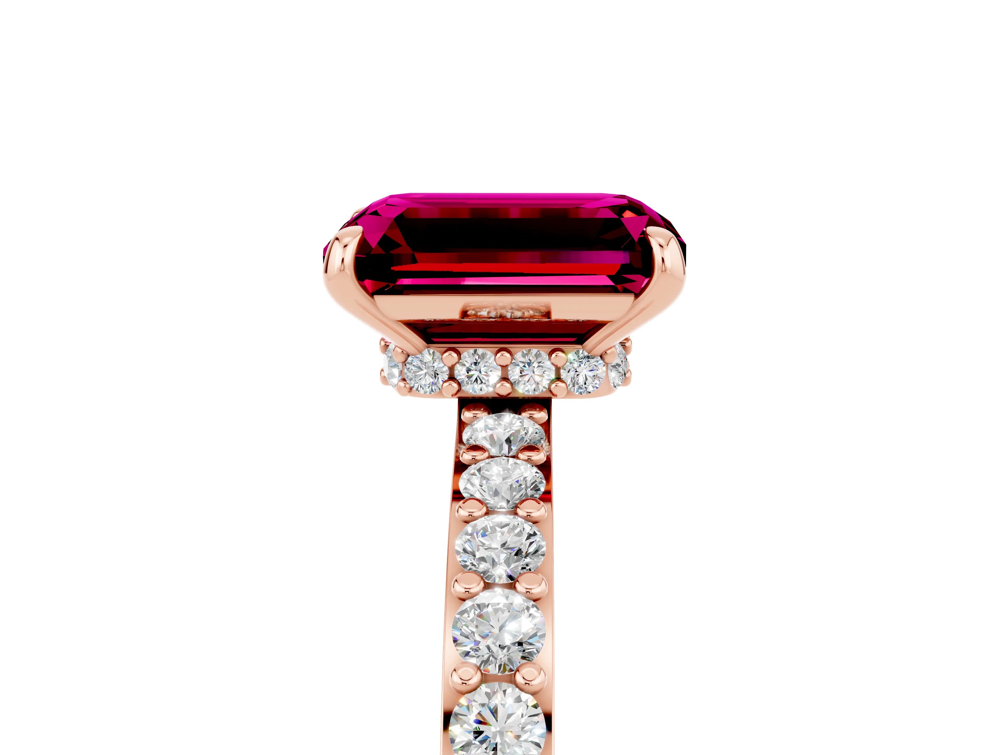 Rose gold Emerald Cut Garnet Ring with Pavé Band and Four-Prong Setting_5