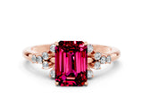 Rose gold Emerald Cut Garnet Ring with Side Stones and Four-Prong Setting_36
