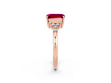 Rose gold Emerald Cut Garnet Ring with Side Stones and Four-Prong Setting_38