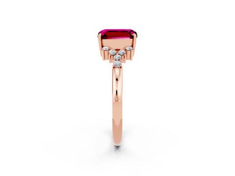 Rose gold Emerald Cut Garnet Ring with Side Stones and Four-Prong Setting_38