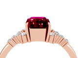 Rose gold Emerald Cut Garnet Ring with Side Stones and Four-Prong Setting_40
