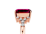 Rose gold Emerald Cut Garnet Ring with Side Stones and Four-Prong Setting_41