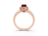 Rose gold Emerald Cut Garnet Scalloped Halo Engagement Ring with Round Shared Prong Band_27