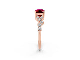 Rose gold Emerald Cut Garnet Scattered Round Accent Ring with Prong Setting_14