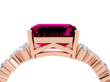 Rose gold Emerald Cut Garnet Scattered Round Accent Ring with Prong Setting_16