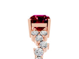 Rose gold Emerald Cut Garnet Scattered Round Accent Ring with Prong Setting_17