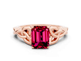 Rose gold Emerald Cut Garnet Solitaire Celtic Knot Ring with Four-Prong Setting_12
