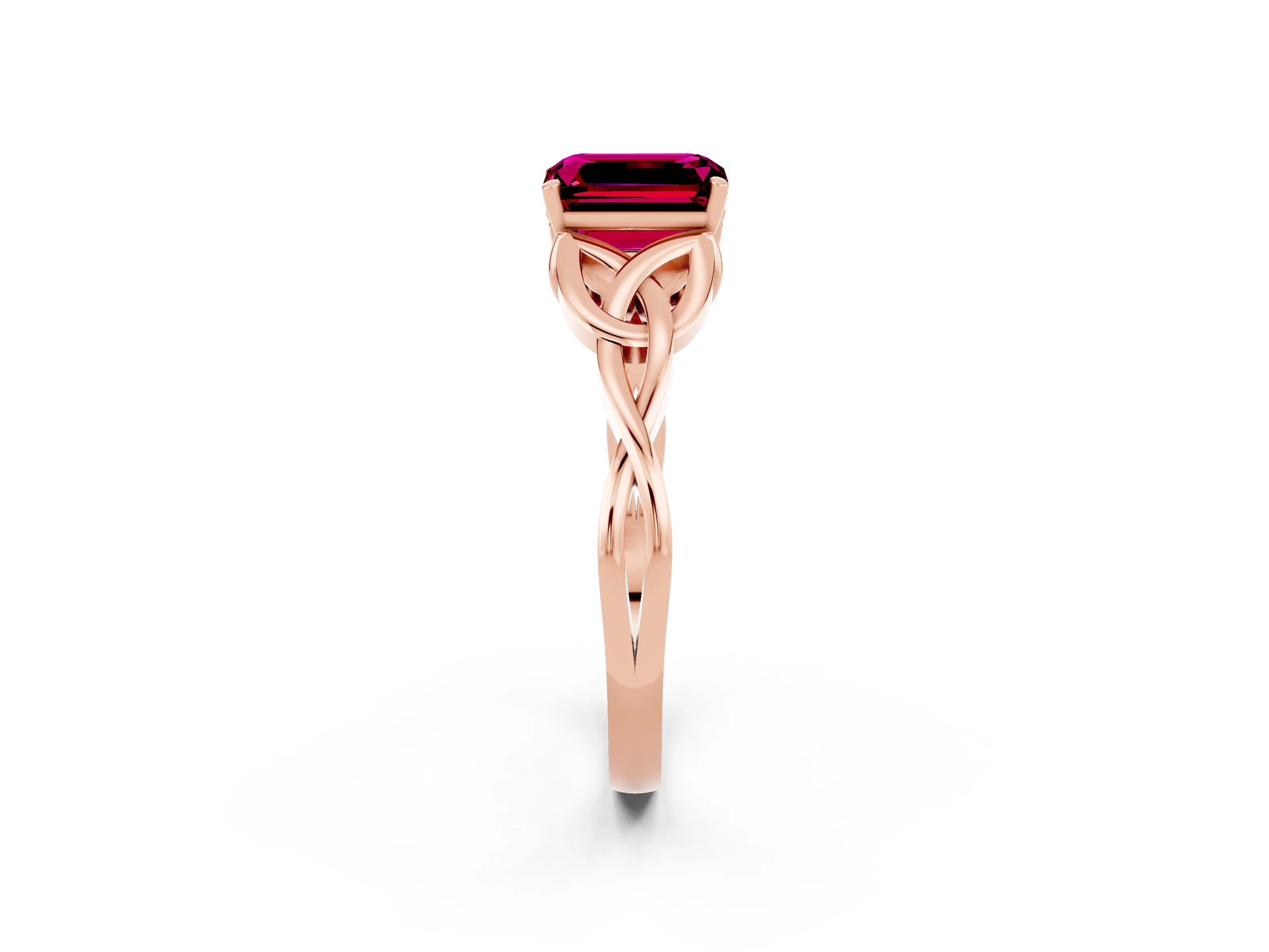 Rose gold Emerald Cut Garnet Solitaire Celtic Knot Ring with Four-Prong Setting_14