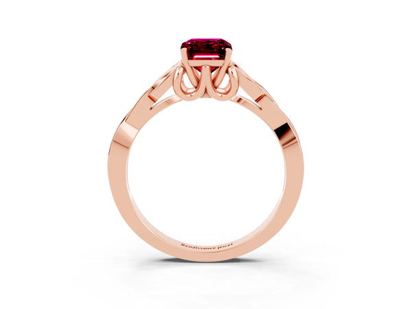 Rose gold Emerald Cut Garnet Solitaire Celtic Knot Ring with Four-Prong Setting