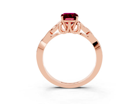 Rose gold Emerald Cut Garnet Solitaire Celtic Knot Ring with Four-Prong Setting_15