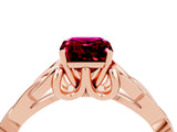Rose gold Emerald Cut Garnet Solitaire Celtic Knot Ring with Four-Prong Setting_16