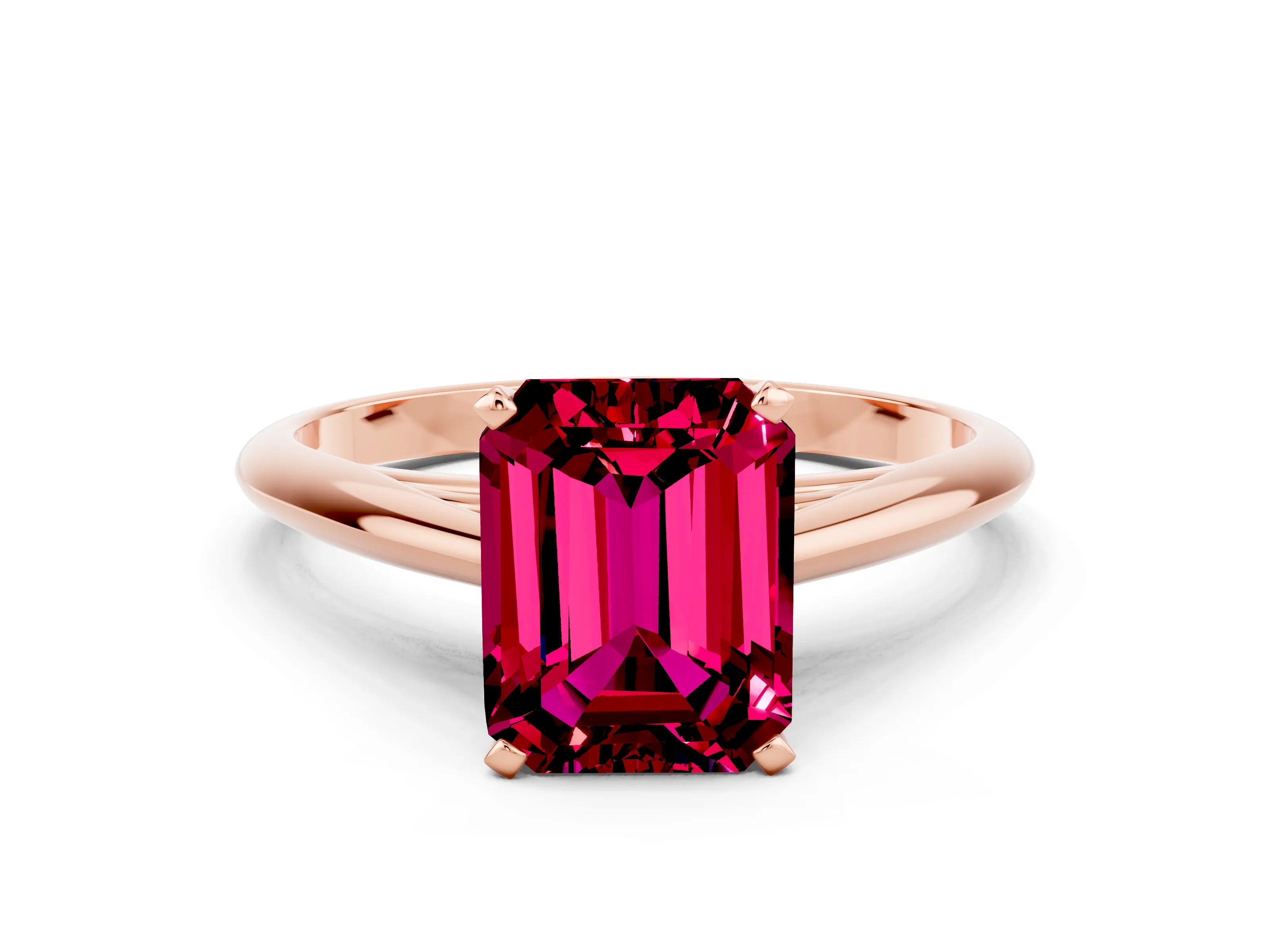 Rose gold Emerald Cut Garnet Solitaire Engagement Ring with Cathedral Setting and Four-Prong Mount_12