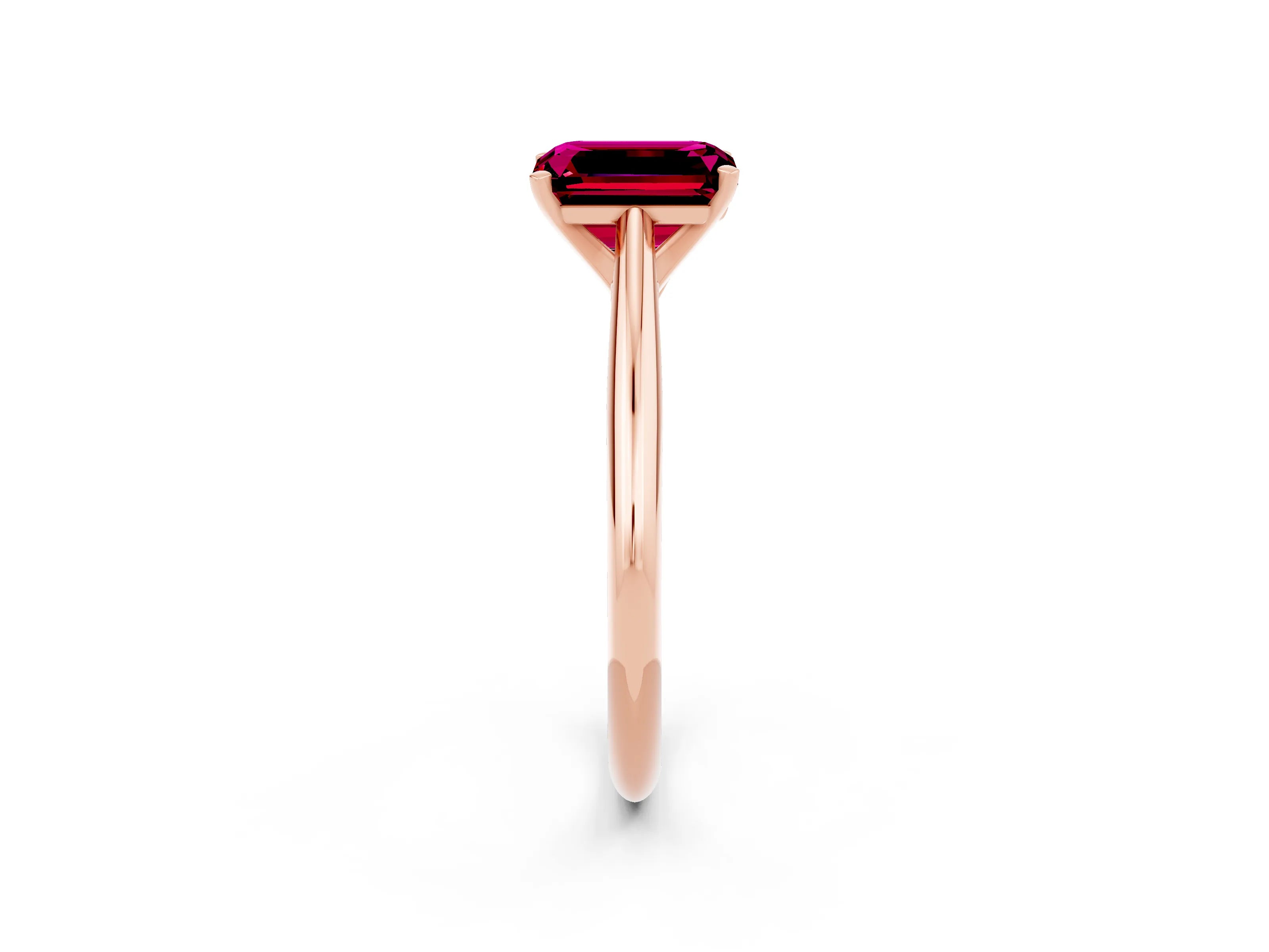 Rose gold Emerald Cut Garnet Solitaire Engagement Ring with Cathedral Setting and Four-Prong Mount_14