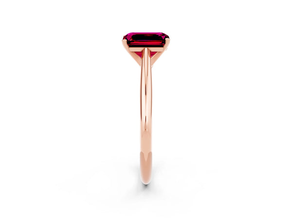 Rose gold Emerald Cut Garnet Solitaire Engagement Ring with Cathedral Setting and Four-Prong Mount
