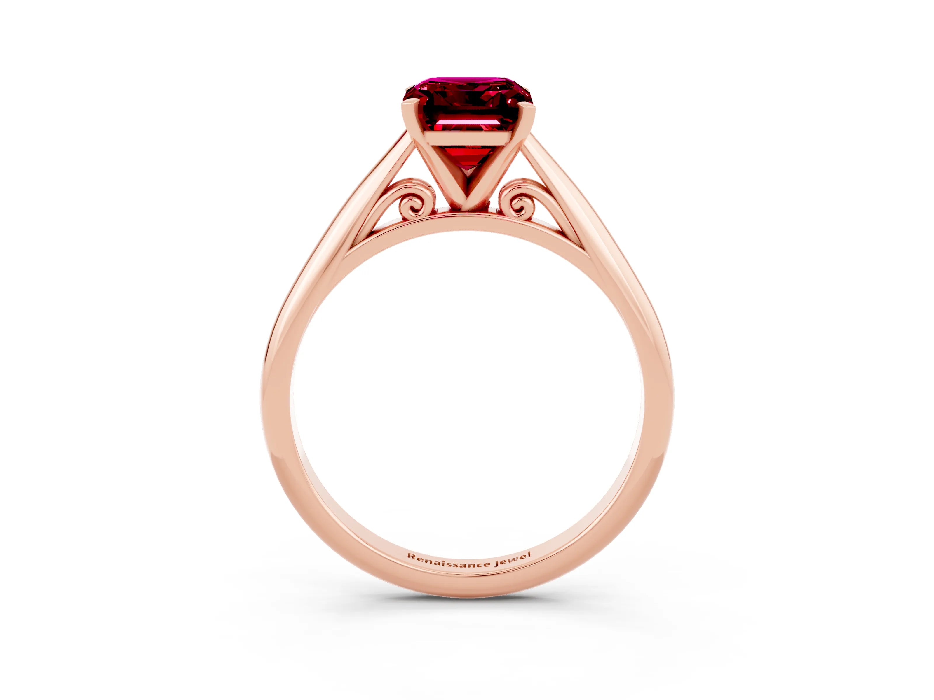 Rose gold Emerald Cut Garnet Solitaire Engagement Ring with Cathedral Setting and Four-Prong Mount_15