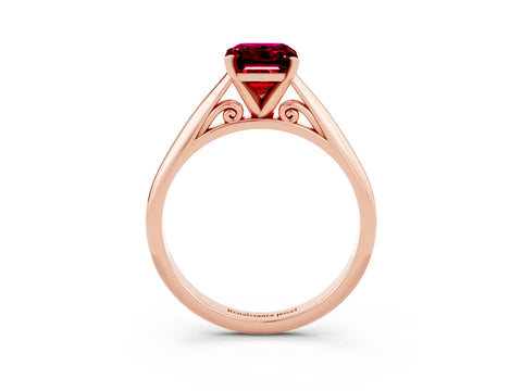 Rose gold Emerald Cut Garnet Solitaire Engagement Ring with Cathedral Setting and Four-Prong Mount_15