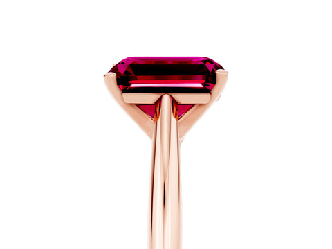 Rose gold Emerald Cut Garnet Solitaire Engagement Ring with Cathedral Setting and Four-Prong Mount_17