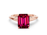 Rose gold Emerald Cut Garnet Solitaire Engagement Ring with Cathedral Setting and Four-Prong Mount_24