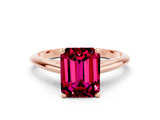 Rose gold Emerald Cut Garnet Solitaire Engagement Ring with Cathedral Setting and Four-Prong Mount_30