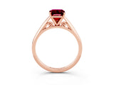 Rose gold Emerald Cut Garnet Solitaire Engagement Ring with Cathedral Setting and Four-Prong Mount_33