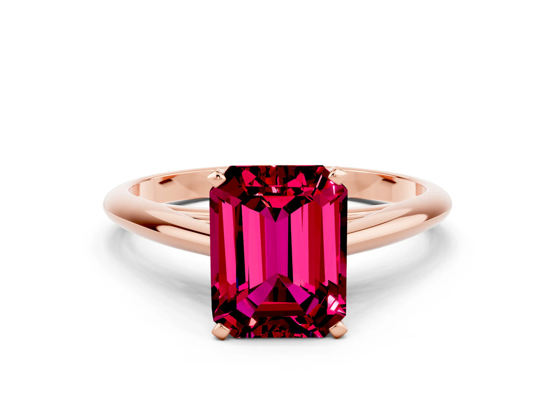Rose gold Emerald Cut Garnet Solitaire Engagement Ring with Cathedral Setting and Four-Prong Mount_66