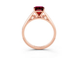 Rose gold Emerald Cut Garnet Solitaire Engagement Ring with Cathedral Setting and Four-Prong Mount_69