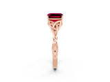 Rose gold Emerald Cut Garnet Solitaire Engagement Ring with Celtic Knot Band and Four-Prong Setting_2