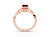 Rose gold Emerald Cut Garnet Solitaire Engagement Ring with Celtic Knot Band and Four-Prong Setting_3